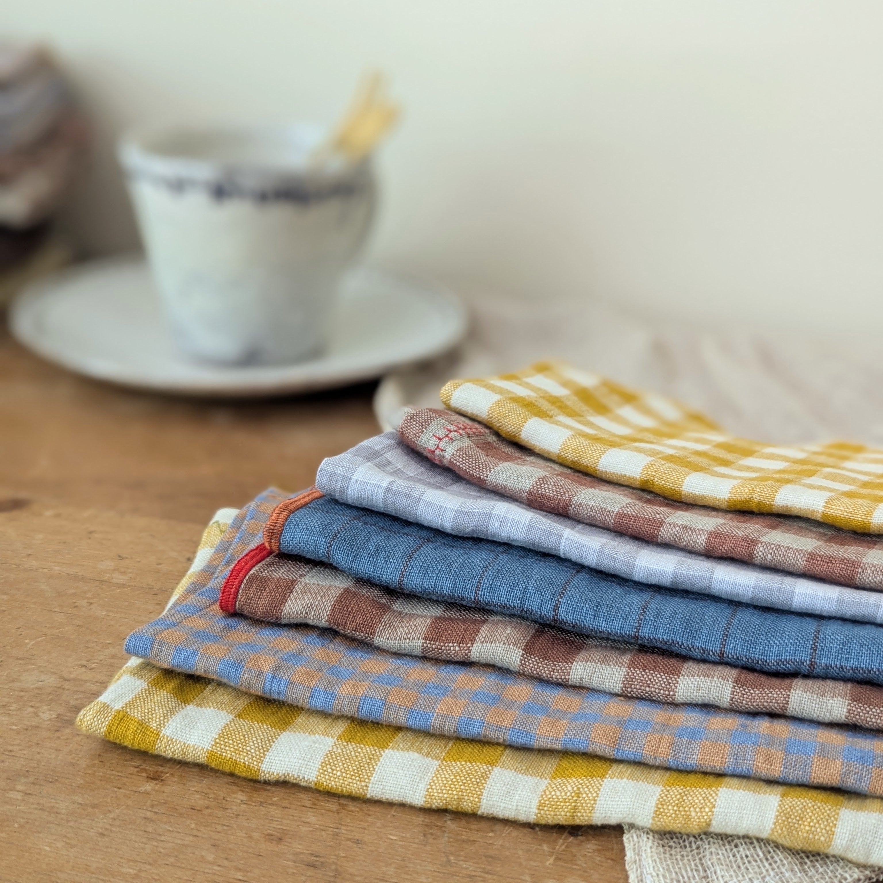 Linen Napkins - Sets of 4 - Blues, Golds, Browns