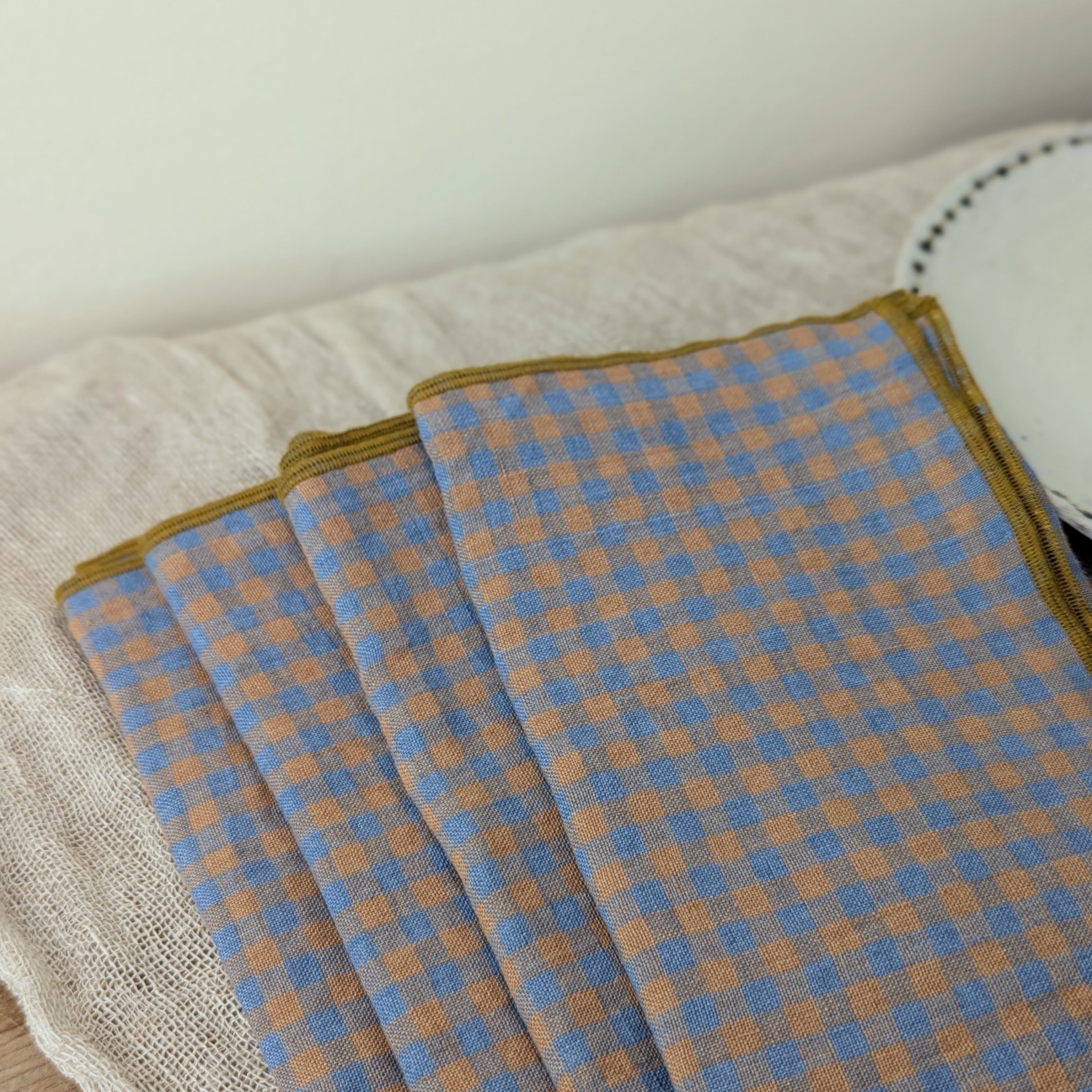 Linen Napkins - Sets of 4 - Blues, Golds, Browns